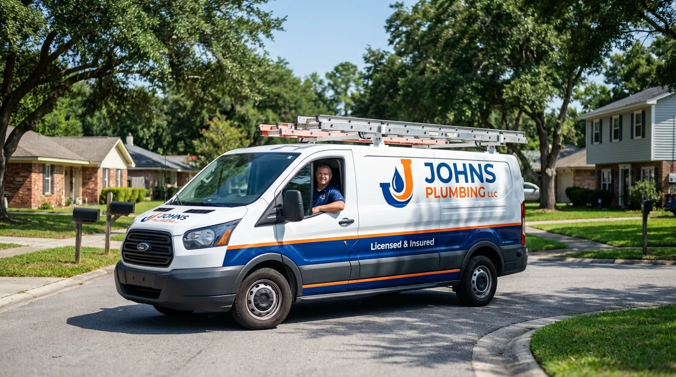 Johns Plumbing LLC service van in Port Allen, LA