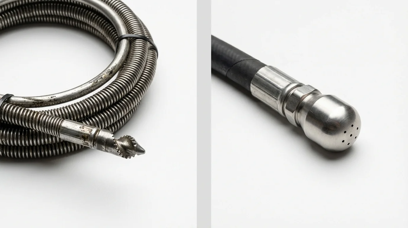 Drain snake cable and hydro jetting nozzle used for drain cleaning in Port Allen, LA