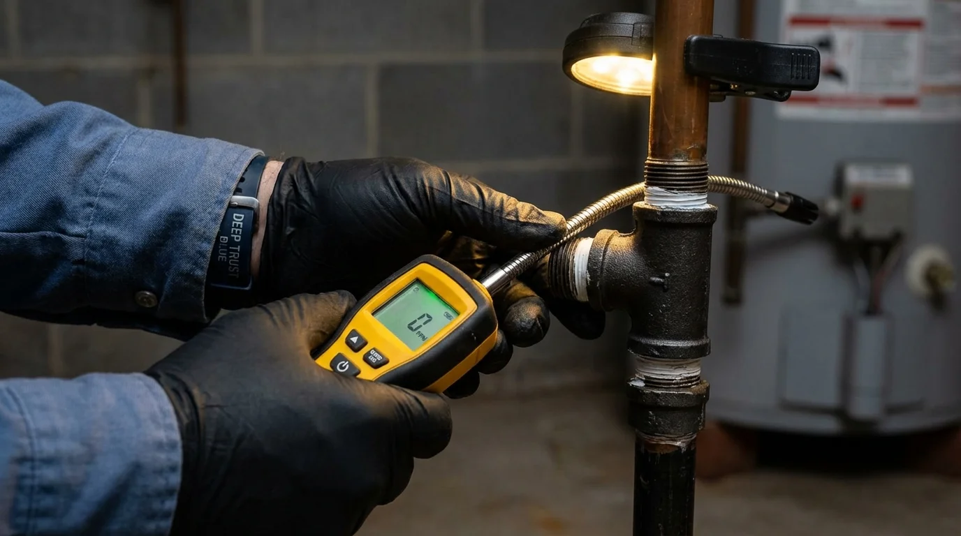 Gas leak detection with electronic sniffer by Johns Plumbing LLC in Port Allen