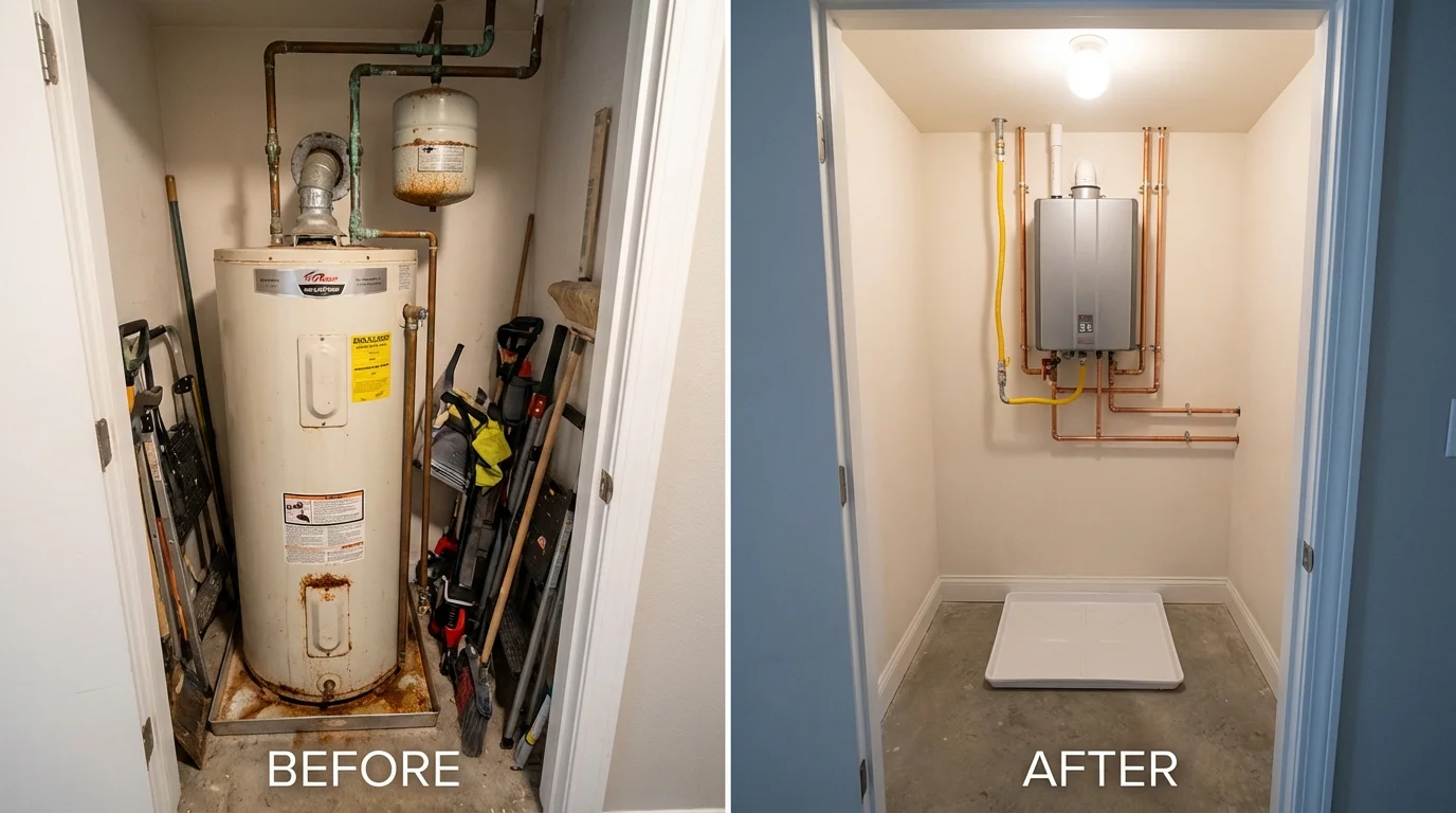 Tank water heater versus wall-mounted tankless unit comparison for Port Allen, LA homeowners