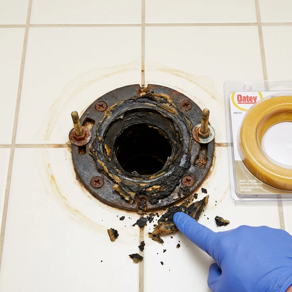Failed wax ring showing water seepage at the base of a toilet in a Port Allen, LA home
