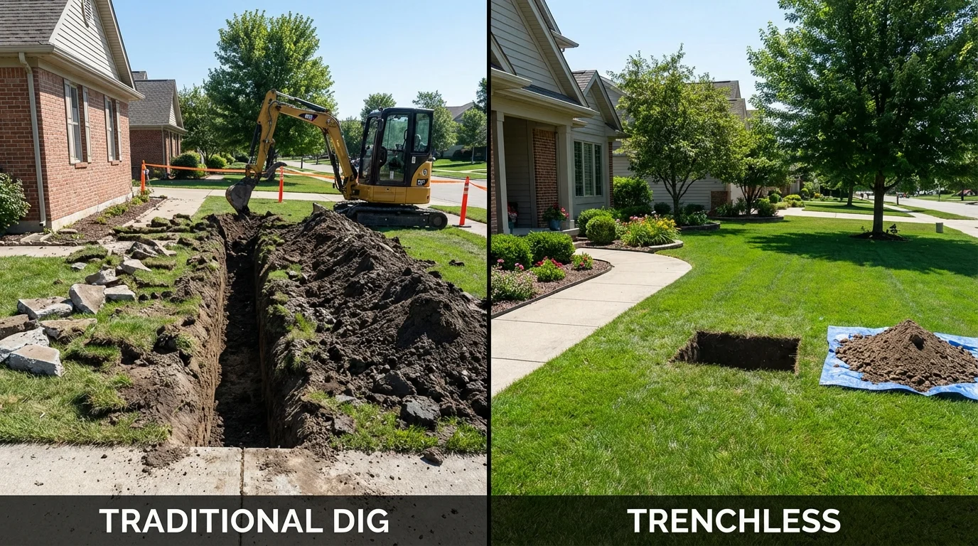 Trenchless sewer repair with minimal yard damage versus traditional excavation in Port Allen, LA